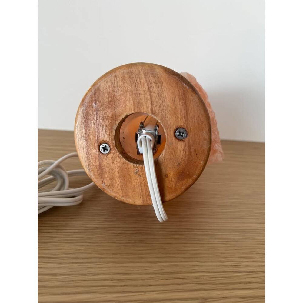 Dimmable Himalayan Salt Lamp Pink Crystal — Wood Base Warm Ambient Night Light - Picture 7 of 7